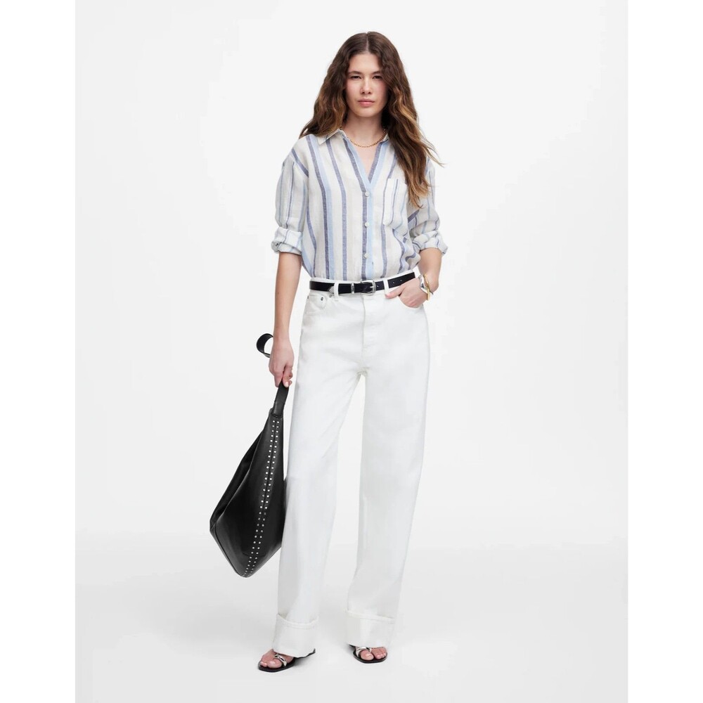 MADEWELL Petite Low-Slung Baggy Jeans 23P Pure White Wide Leg Cuffed Rigid B68